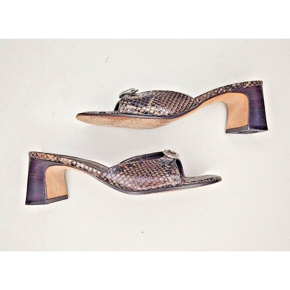 Brighton Women's Tan Leather France Snakeskin Pattern Peep Toe Heels Sz US 8 M - Picture 7 of 8